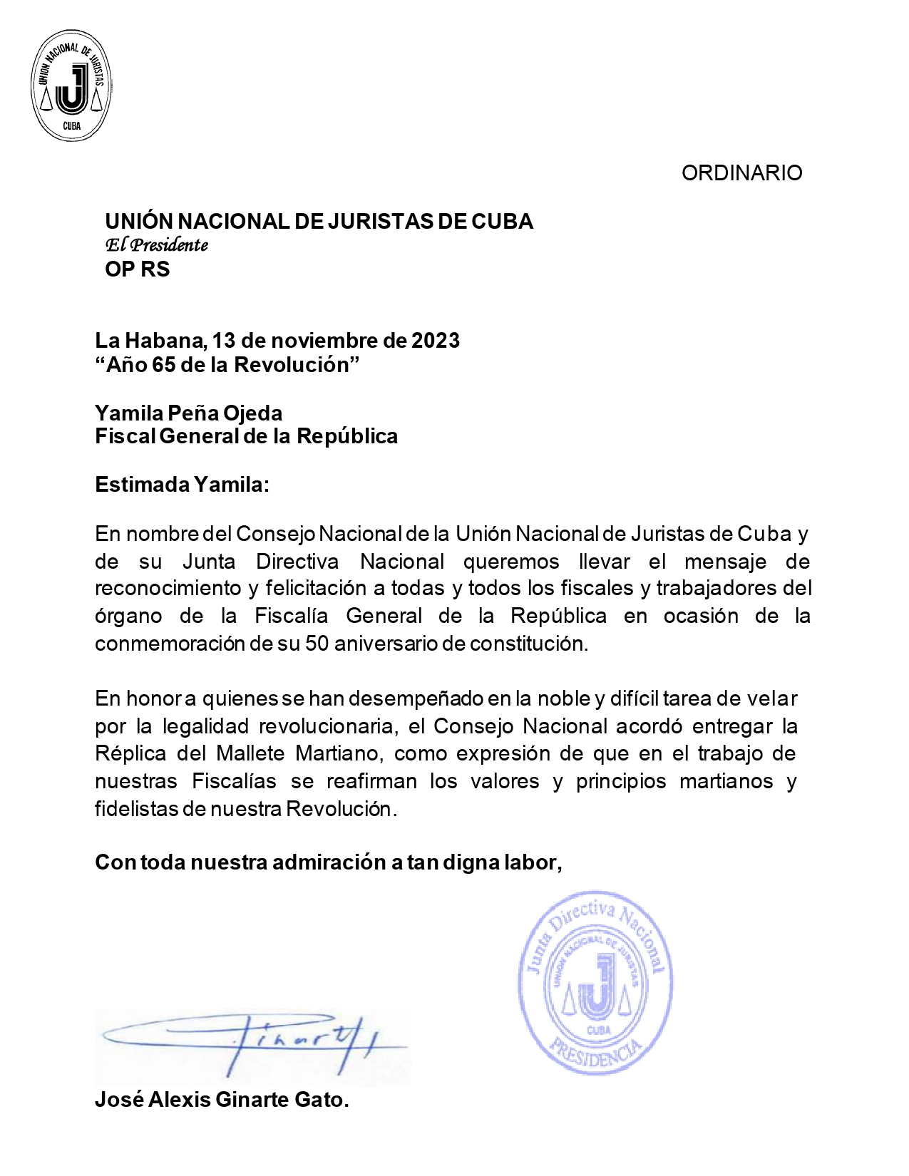 CARTA UNJC