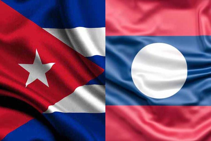 Bandera Cuba Laos